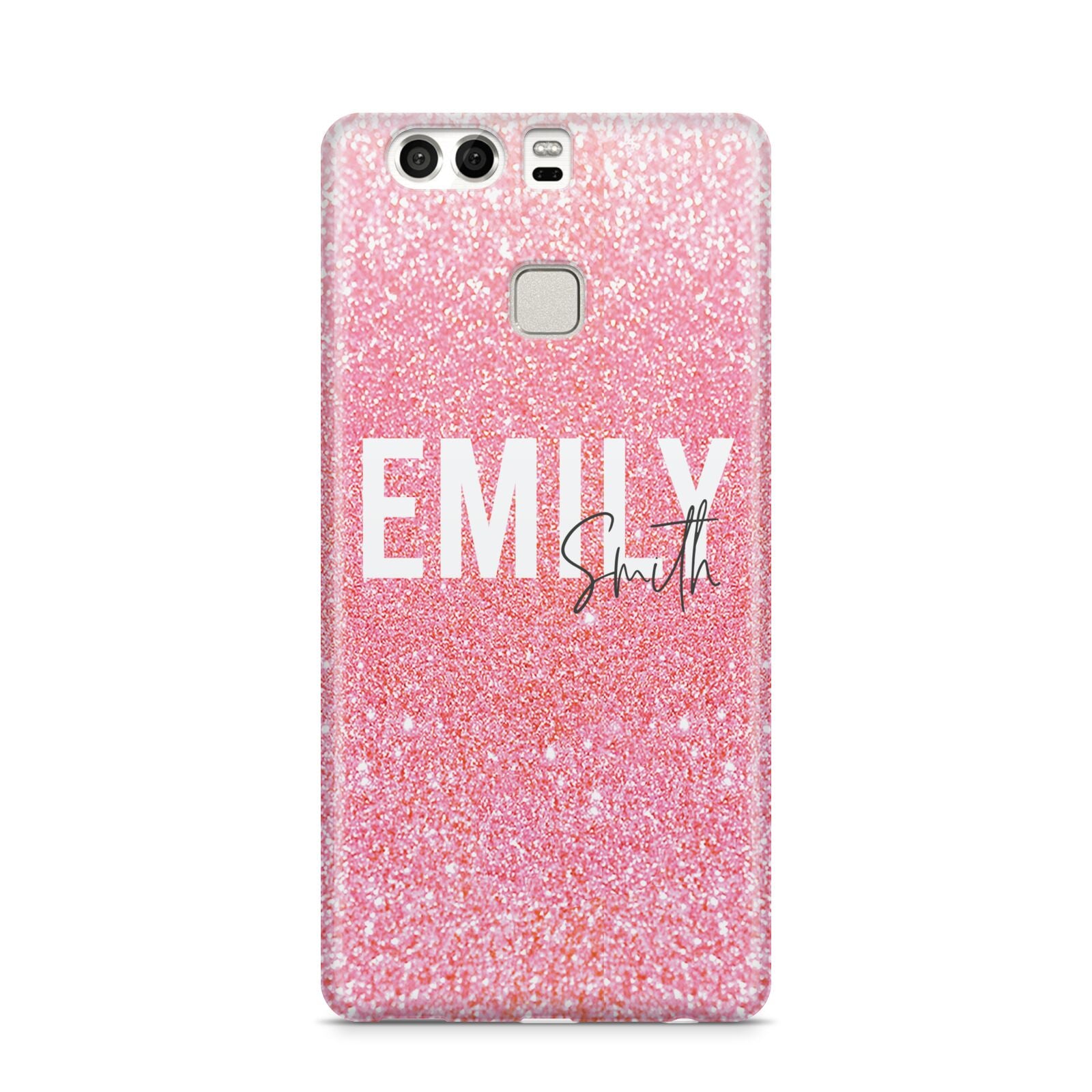 Personalised Pink Glitter White Name Huawei P9 Case