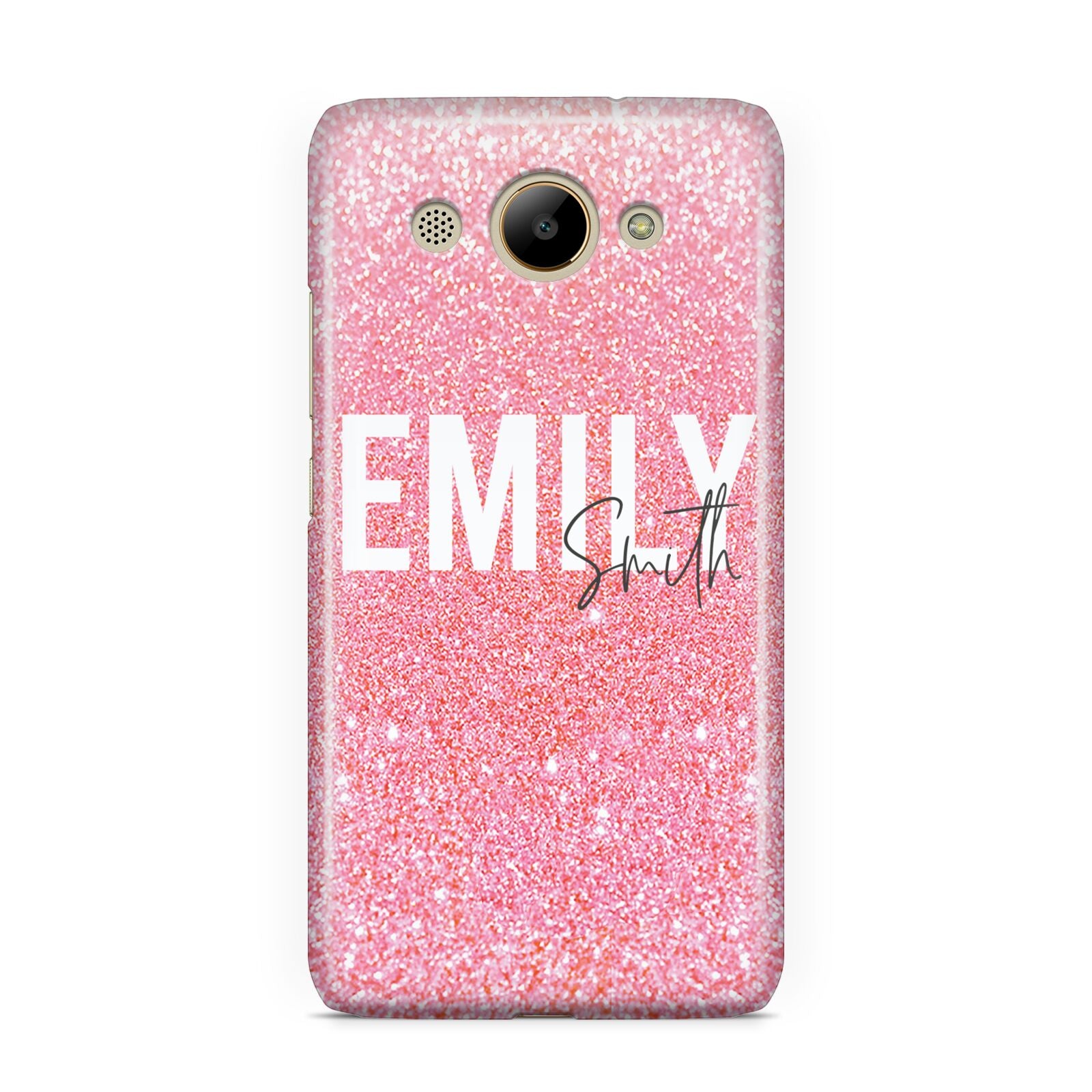 Personalised Pink Glitter White Name Huawei Y3 2017