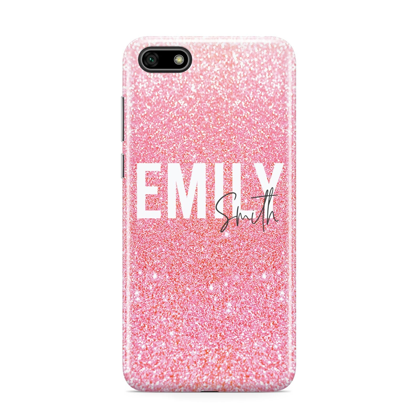 Personalised Pink Glitter White Name Huawei Y5 Prime 2018 Phone Case