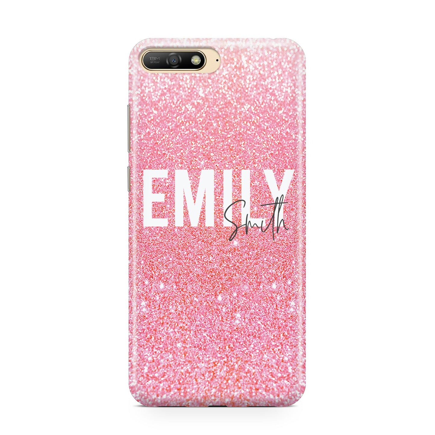 Personalised Pink Glitter White Name Huawei Y6 2018