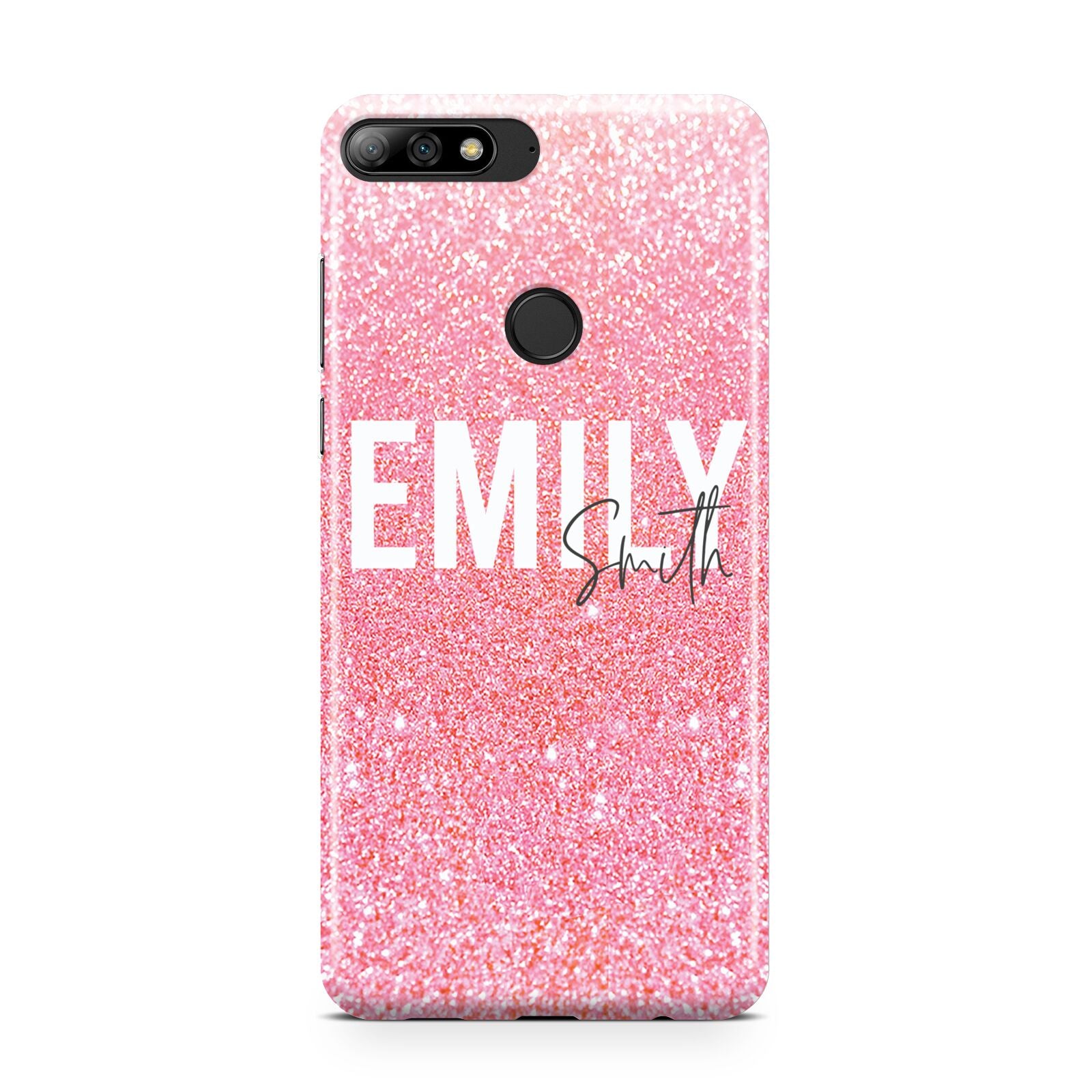 Personalised Pink Glitter White Name Huawei Y7 2018