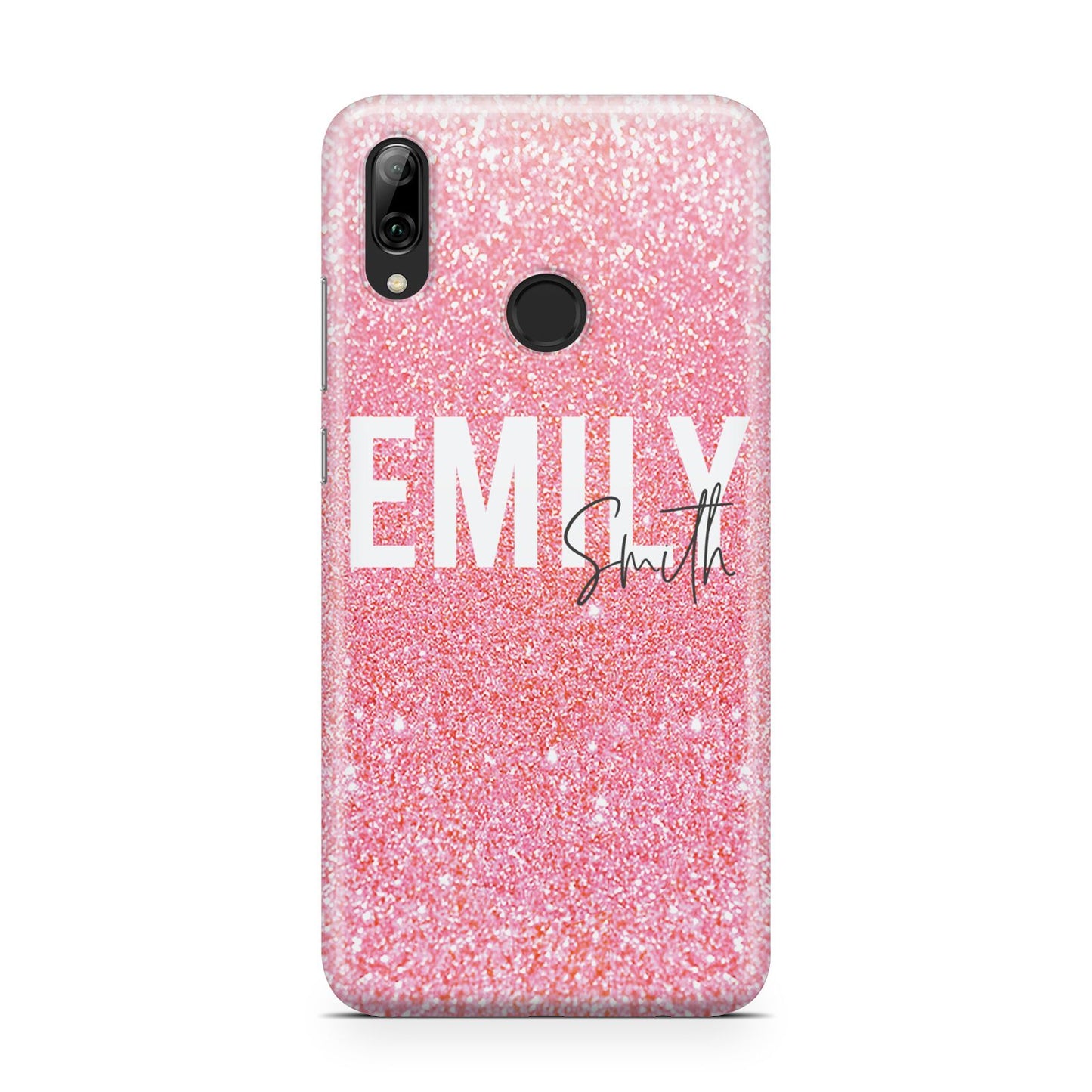 Personalised Pink Glitter White Name Huawei Y7 2019