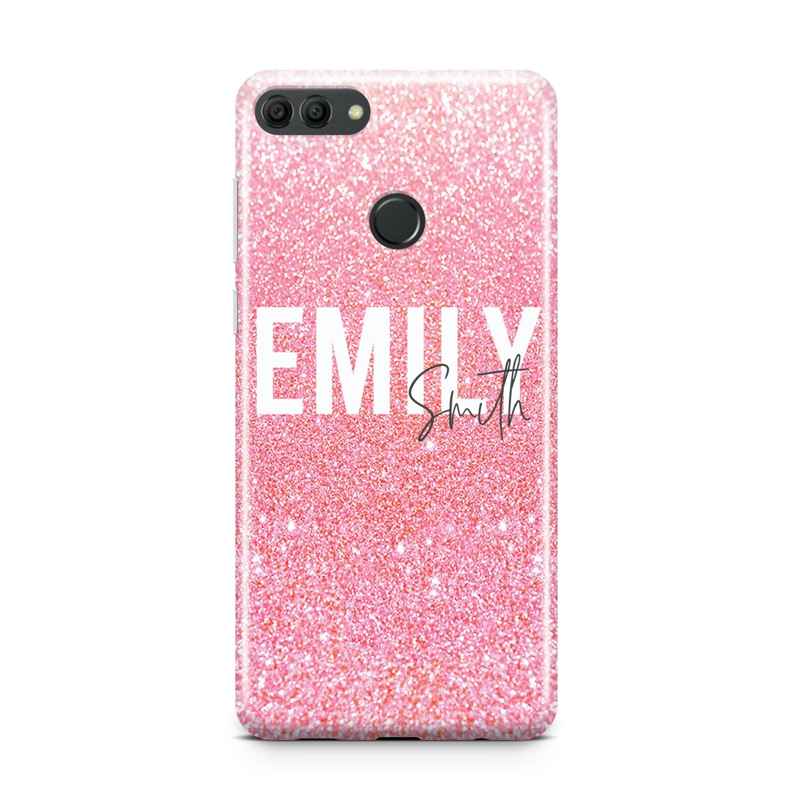 Personalised Pink Glitter White Name Huawei Y9 2018