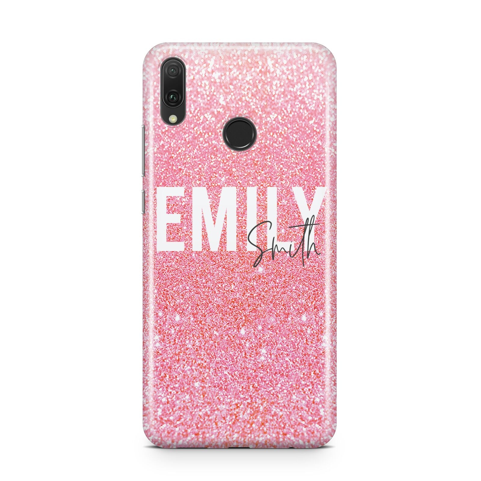 Personalised Pink Glitter White Name Huawei Y9 2019