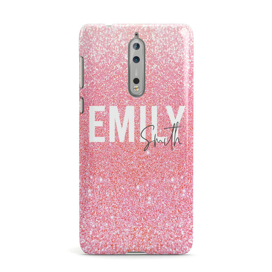 Personalised Pink Glitter White Name Nokia Case