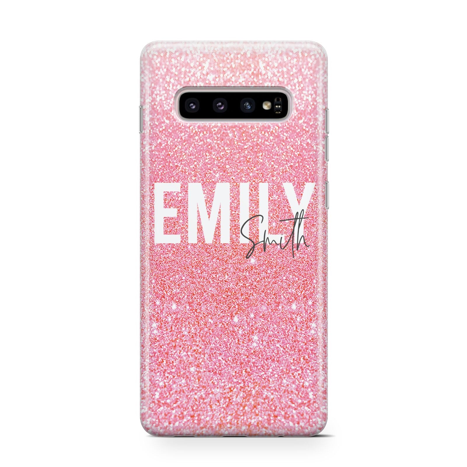 Personalised Pink Glitter White Name Protective Samsung Galaxy Case