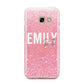 Personalised Pink Glitter White Name Samsung Galaxy A3 2017 Case on gold phone