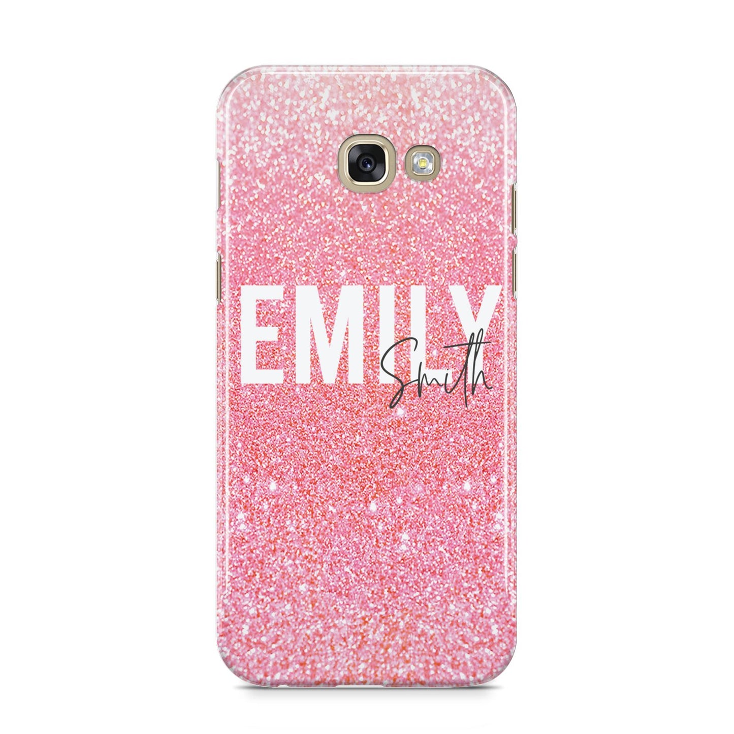 Personalised Pink Glitter White Name Samsung Galaxy A5 2017 Case on gold phone