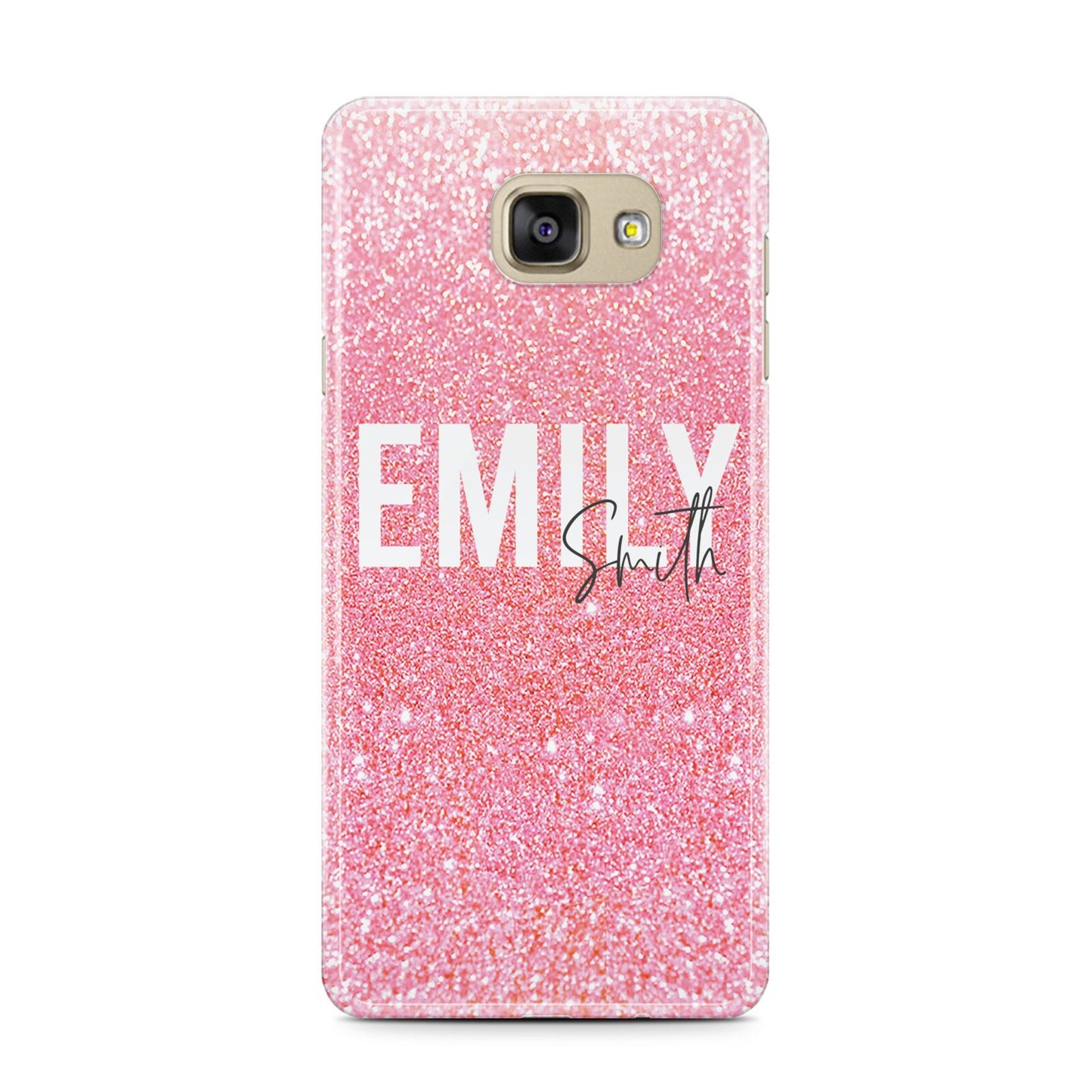 Personalised Pink Glitter White Name Samsung Galaxy A7 2016 Case on gold phone