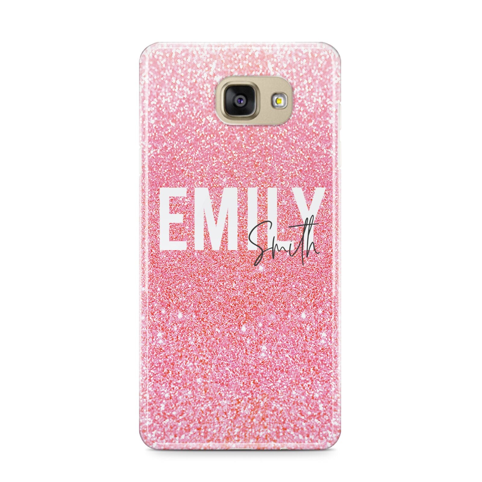 Personalised Pink Glitter White Name Samsung Galaxy A9 2016 Case on gold phone