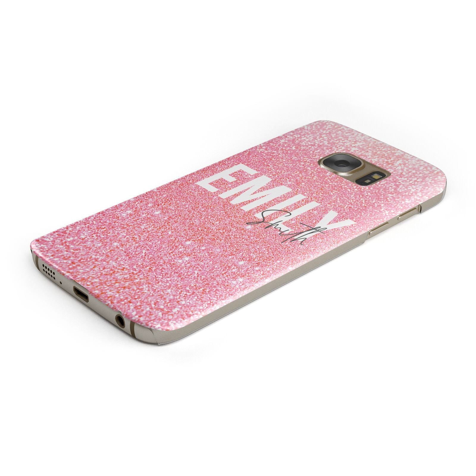 Personalised Pink Glitter White Name Samsung Galaxy Case Bottom Cutout
