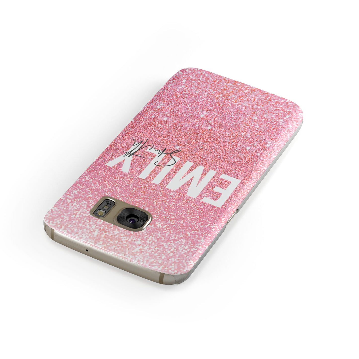 Personalised Pink Glitter White Name Samsung Galaxy Case Front Close Up