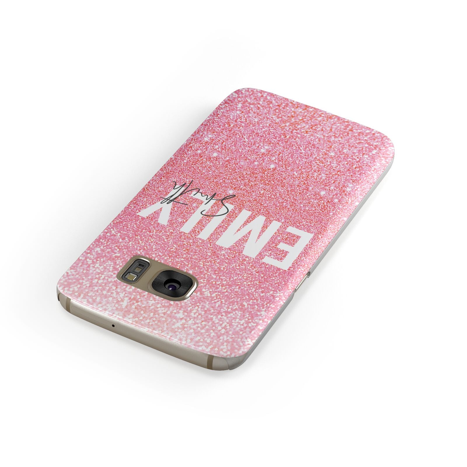 Personalised Pink Glitter White Name Samsung Galaxy Case Front Close Up