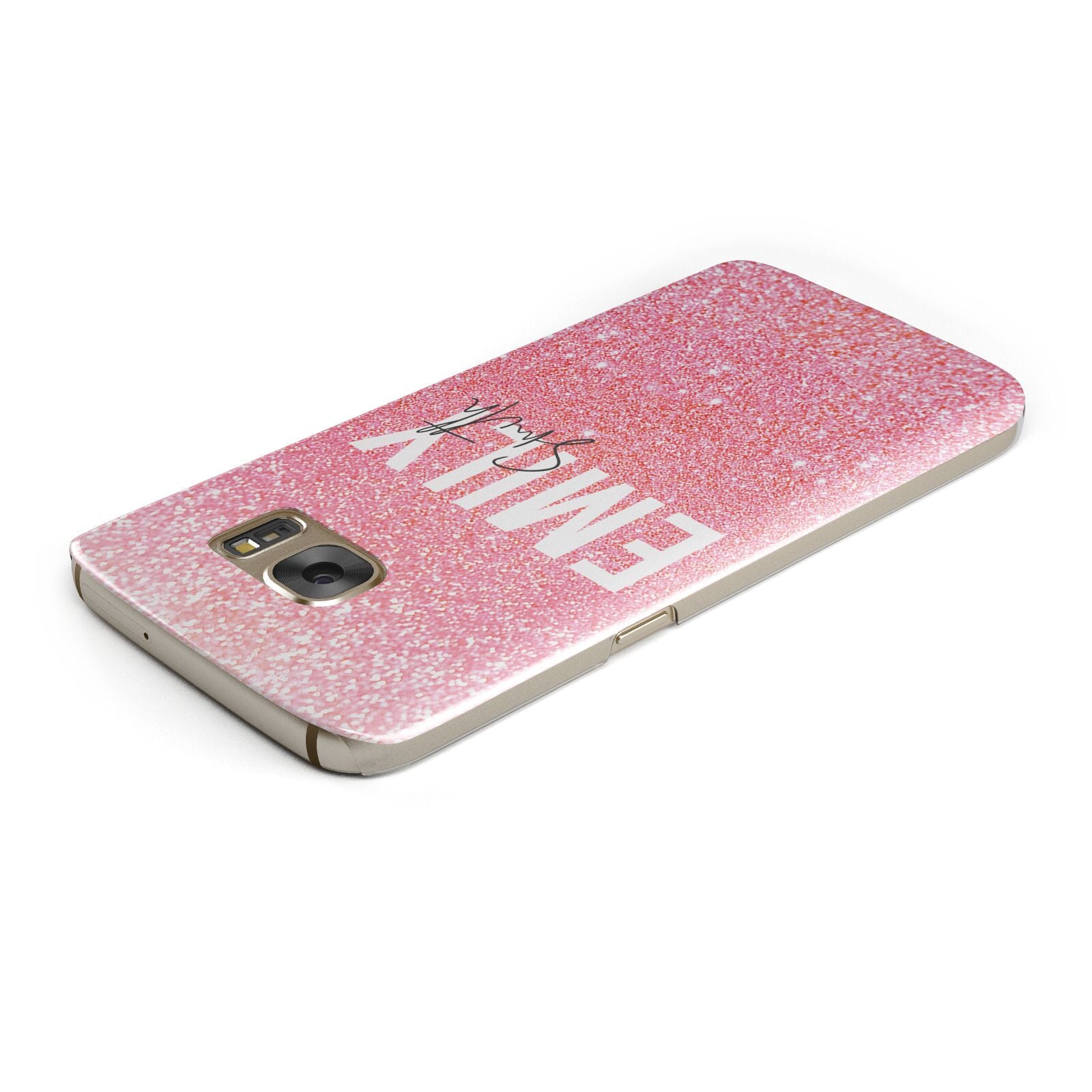 Personalised Pink Glitter White Name Samsung Galaxy Case Top Cutout