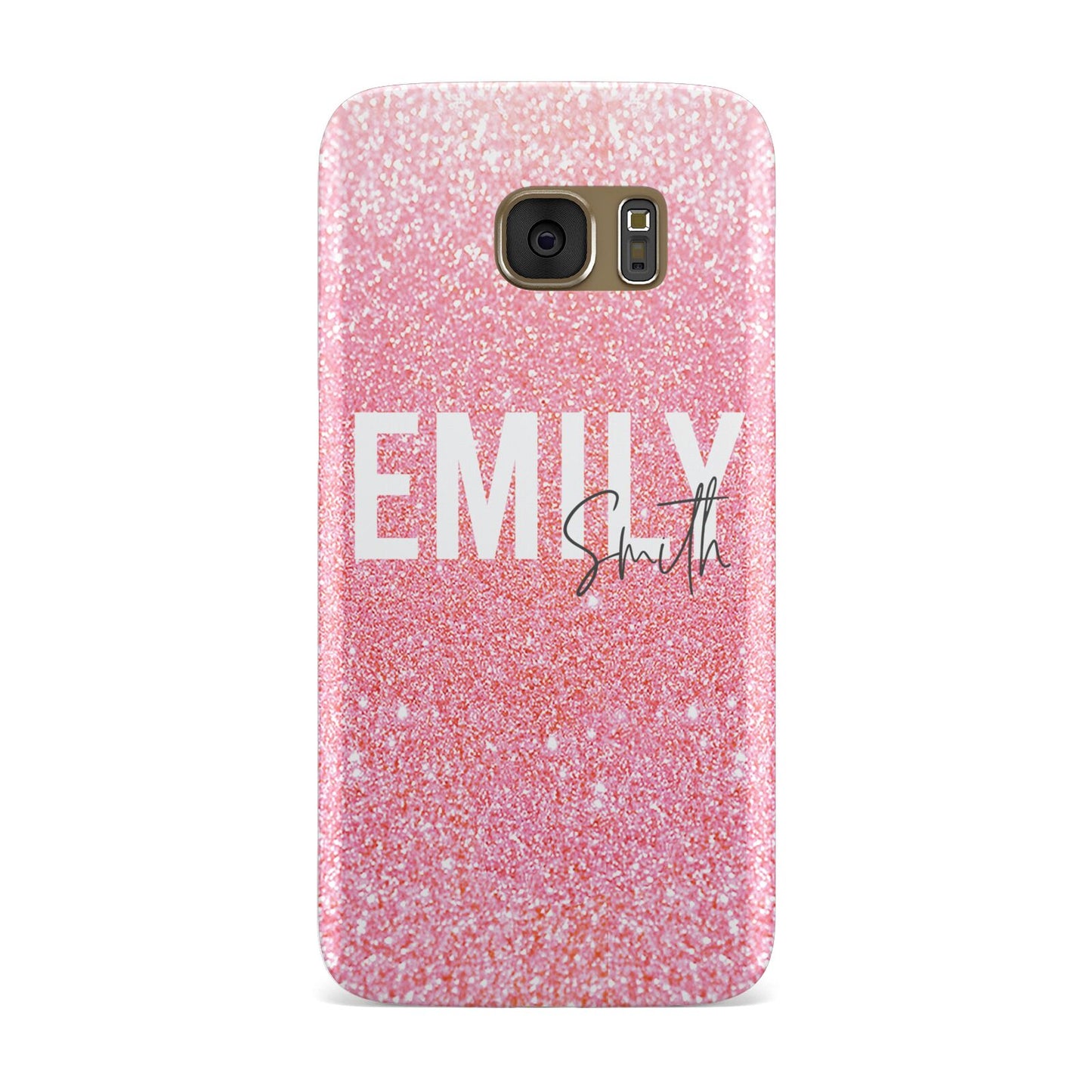 Personalised Pink Glitter White Name Samsung Galaxy Case