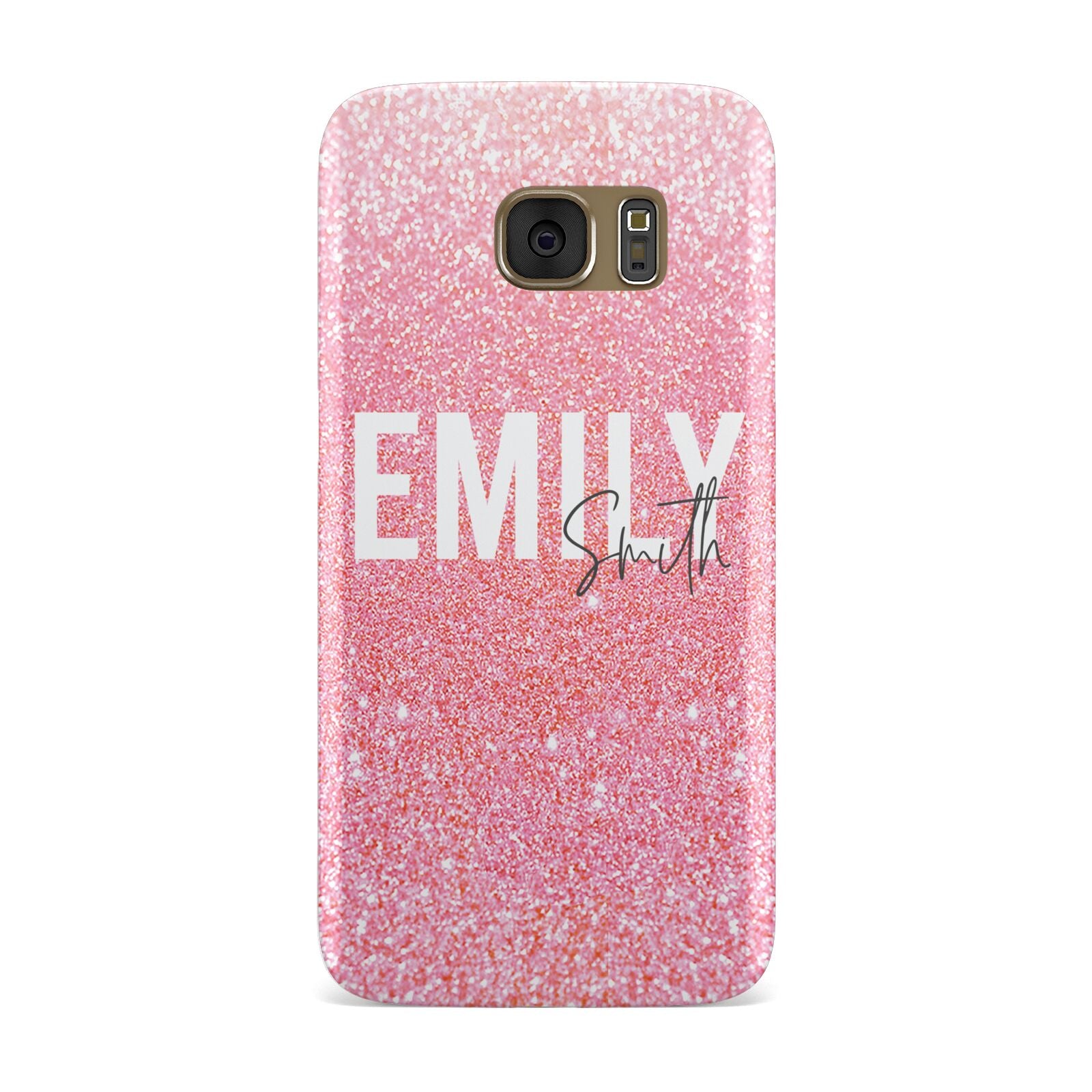 Personalised Pink Glitter White Name Samsung Galaxy Case