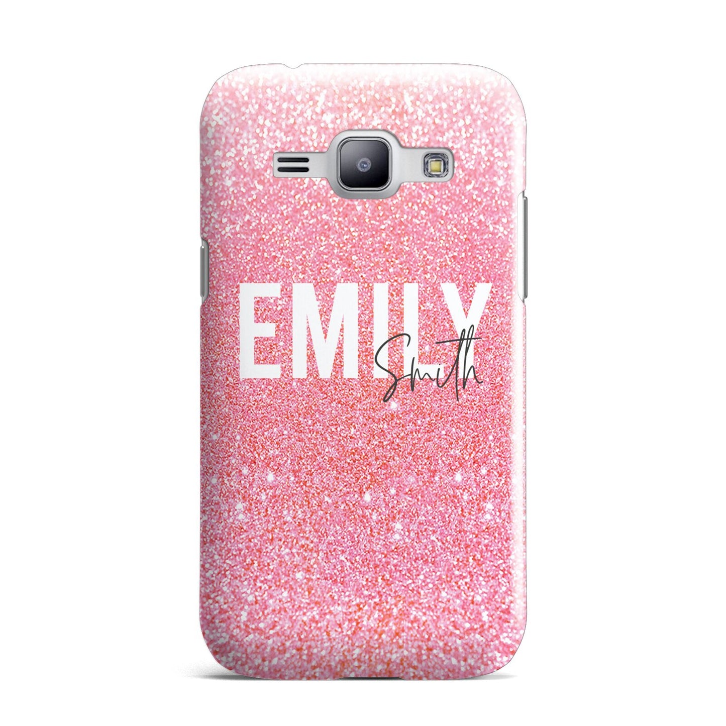 Personalised Pink Glitter White Name Samsung Galaxy J1 2015 Case