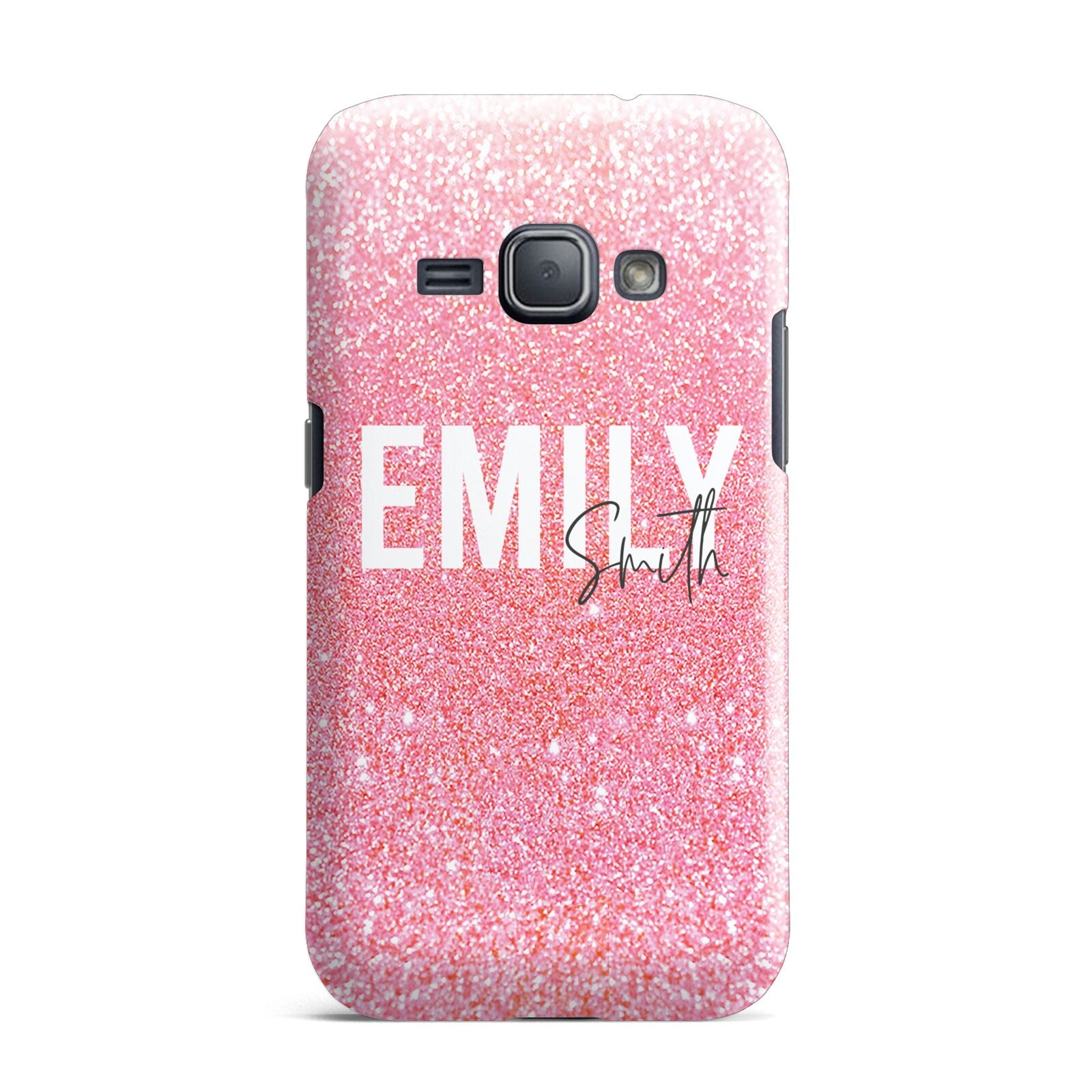 Personalised Pink Glitter White Name Samsung Galaxy J1 2016 Case