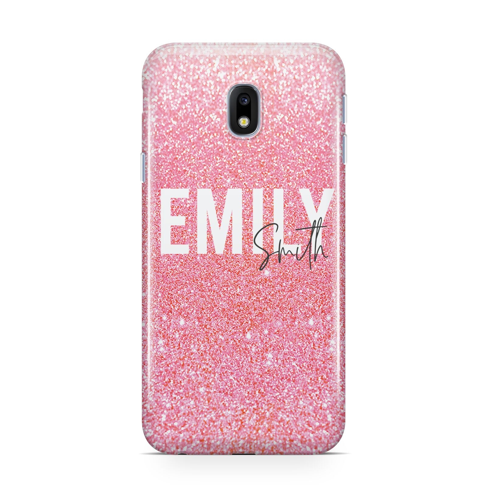Personalised Pink Glitter White Name Samsung Galaxy J3 2017 Case