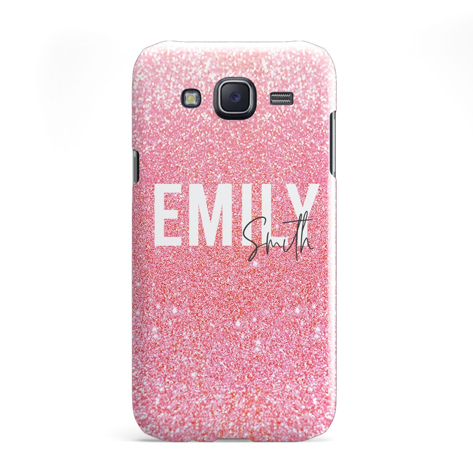 Personalised Pink Glitter White Name Samsung Galaxy J5 Case