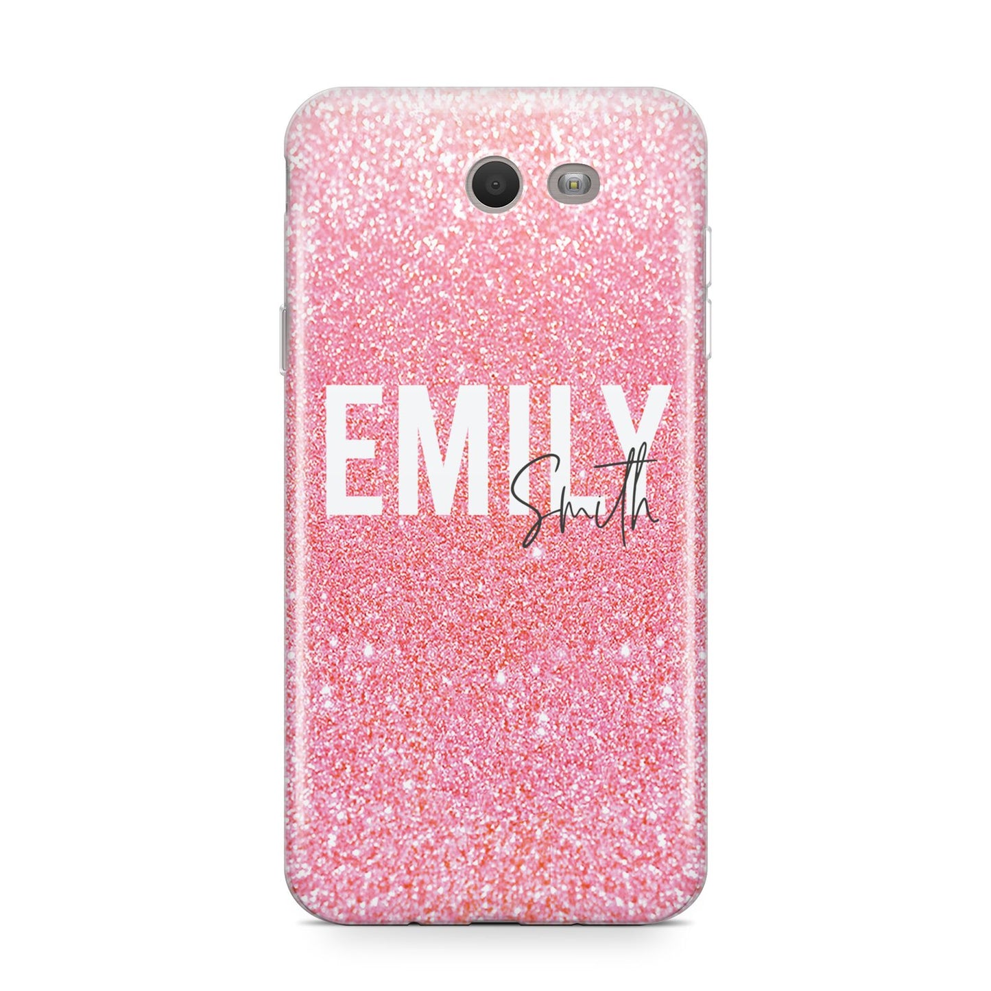 Personalised Pink Glitter White Name Samsung Galaxy J7 2017 Case