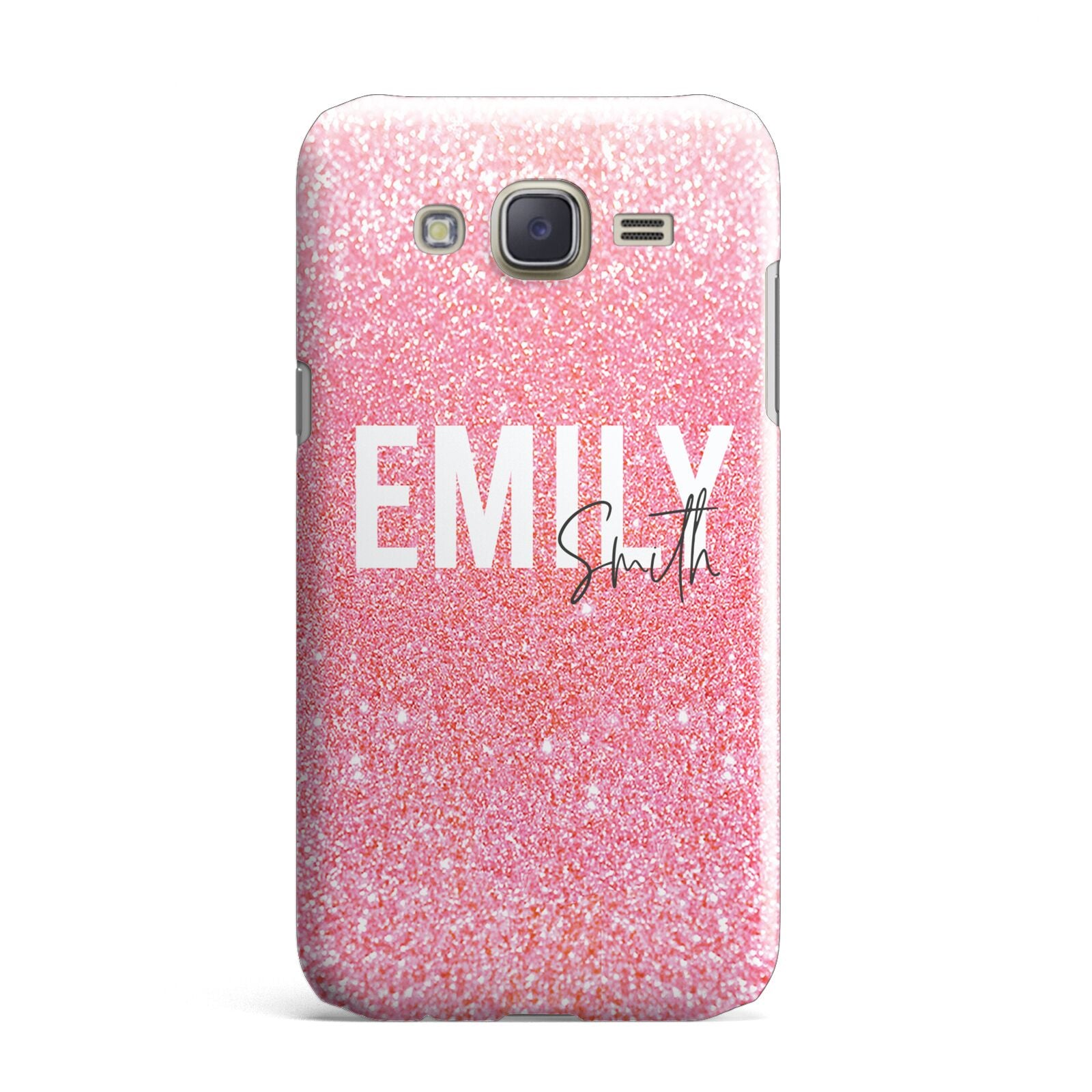 Personalised Pink Glitter White Name Samsung Galaxy J7 Case
