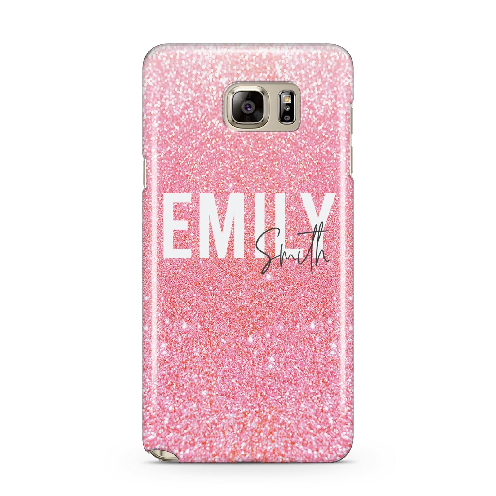 Personalised Pink Glitter White Name Samsung Galaxy Note 5 Case