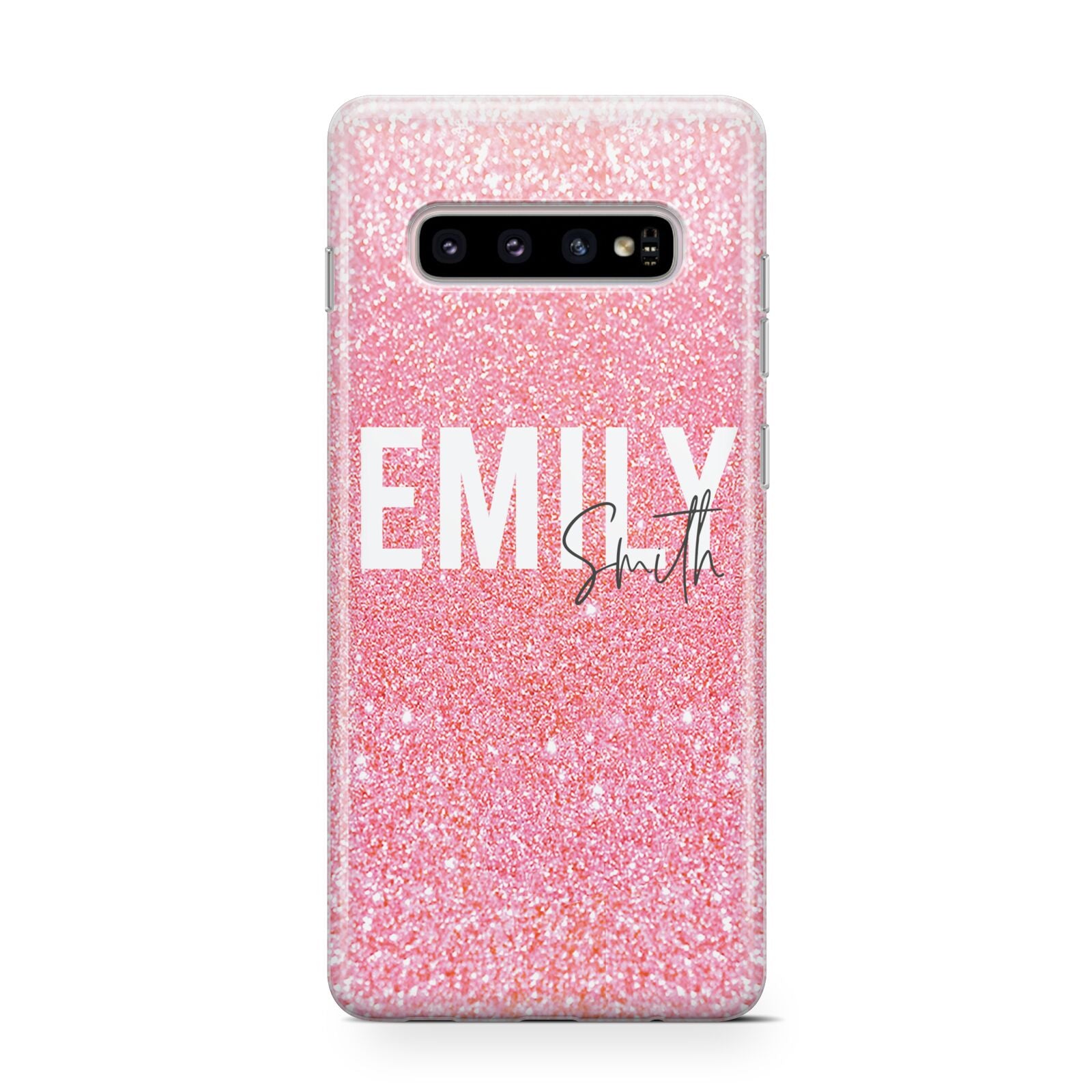 Personalised Pink Glitter White Name Samsung Galaxy S10 Case