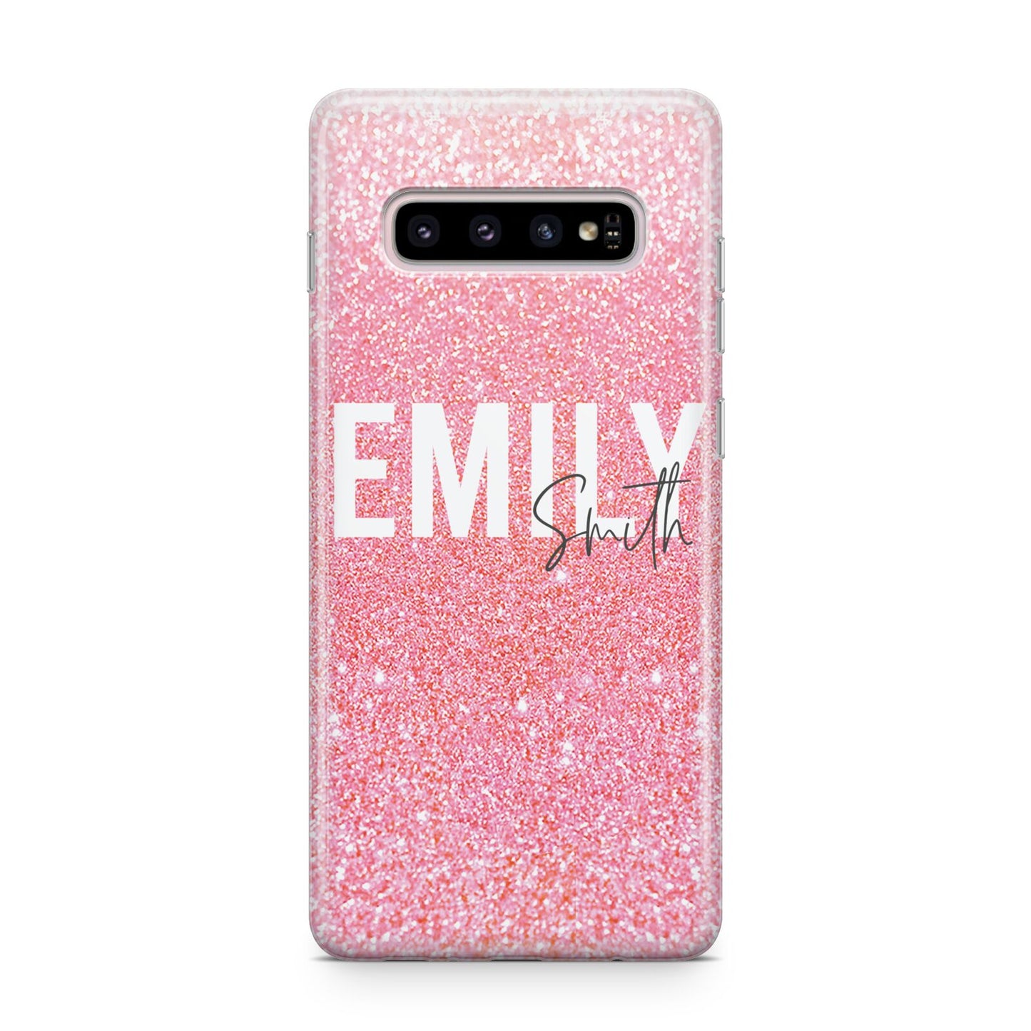 Personalised Pink Glitter White Name Samsung Galaxy S10 Plus Case