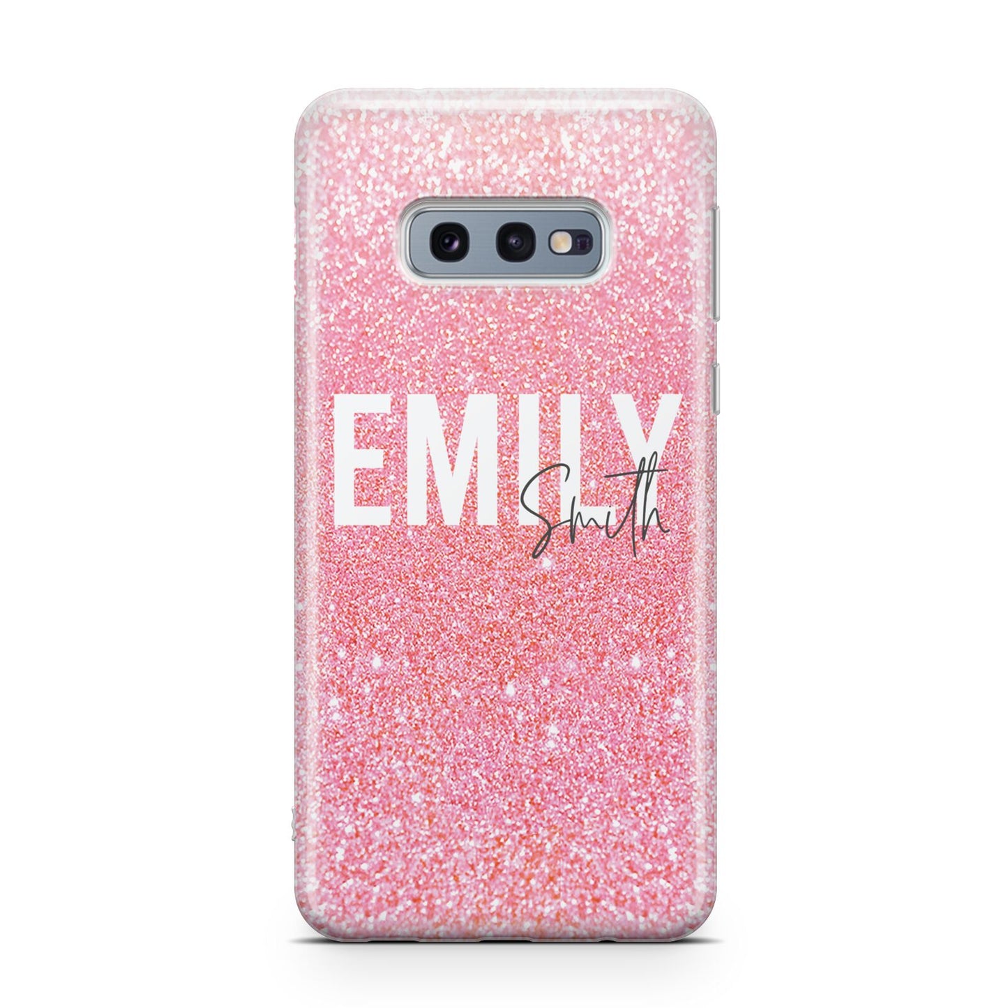 Personalised Pink Glitter White Name Samsung Galaxy S10E Case