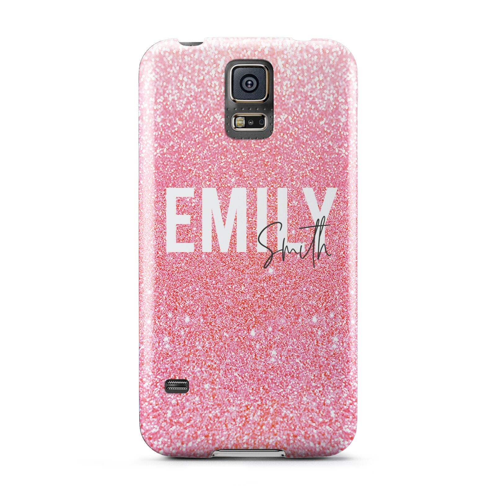 Personalised Pink Glitter White Name Samsung Galaxy S5 Case