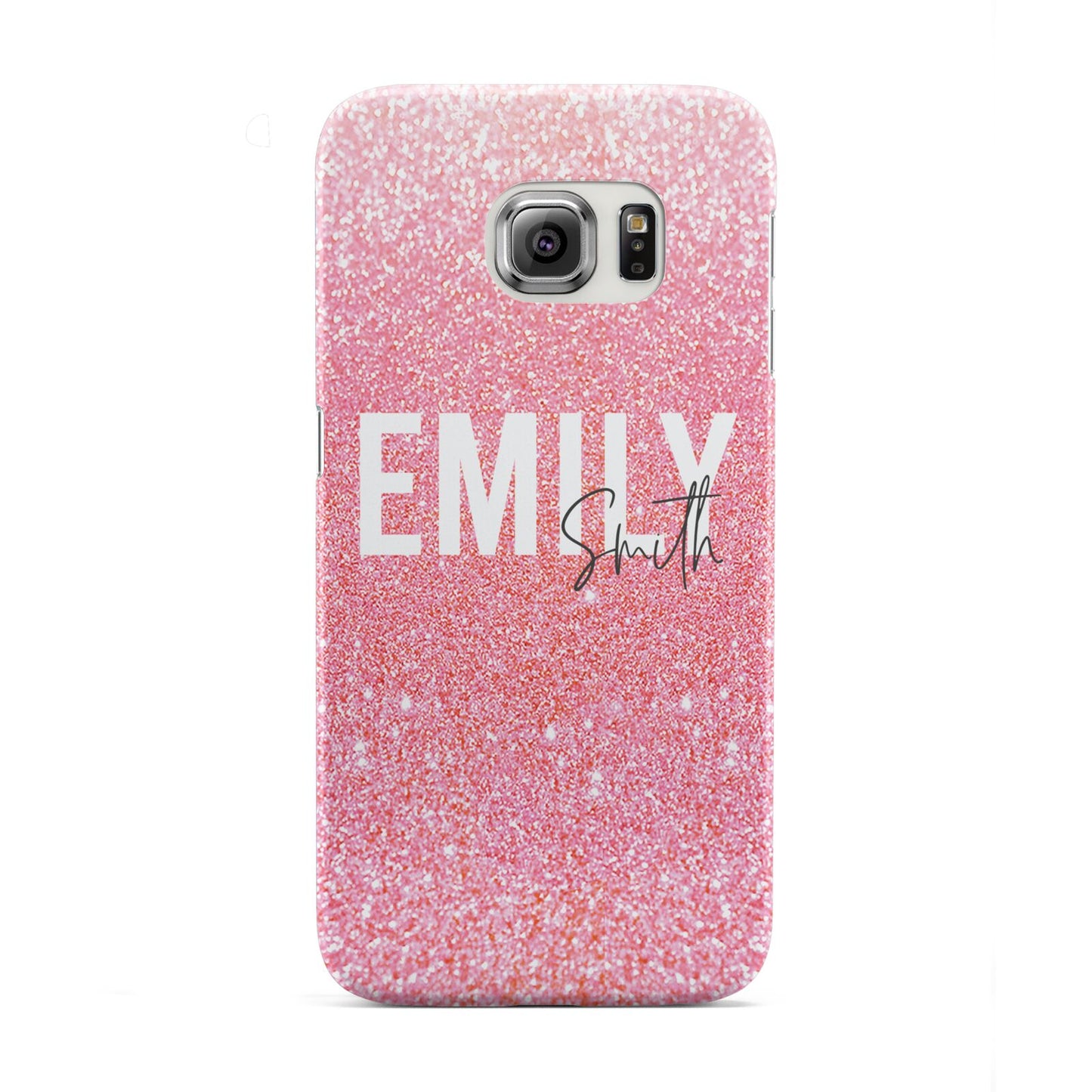 Personalised Pink Glitter White Name Samsung Galaxy S6 Edge Case