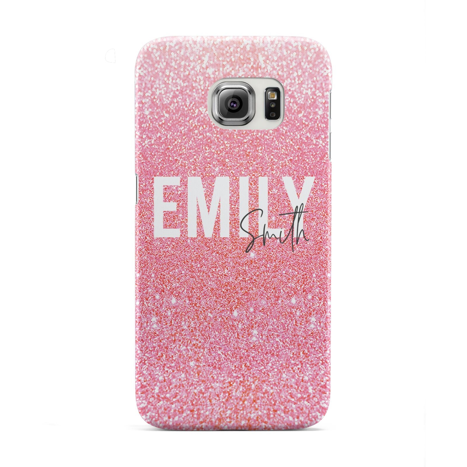 Personalised Pink Glitter White Name Samsung Galaxy S6 Edge Case