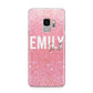 Personalised Pink Glitter White Name Samsung Galaxy S9 Case