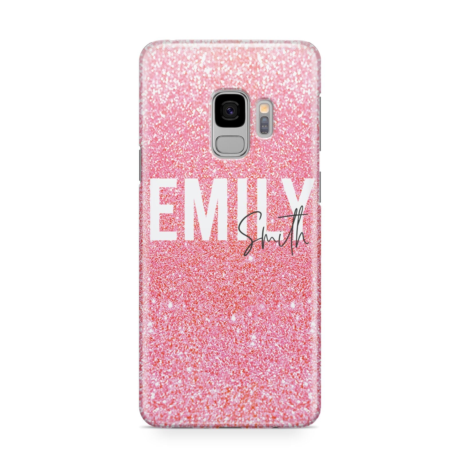 Personalised Pink Glitter White Name Samsung Galaxy S9 Case