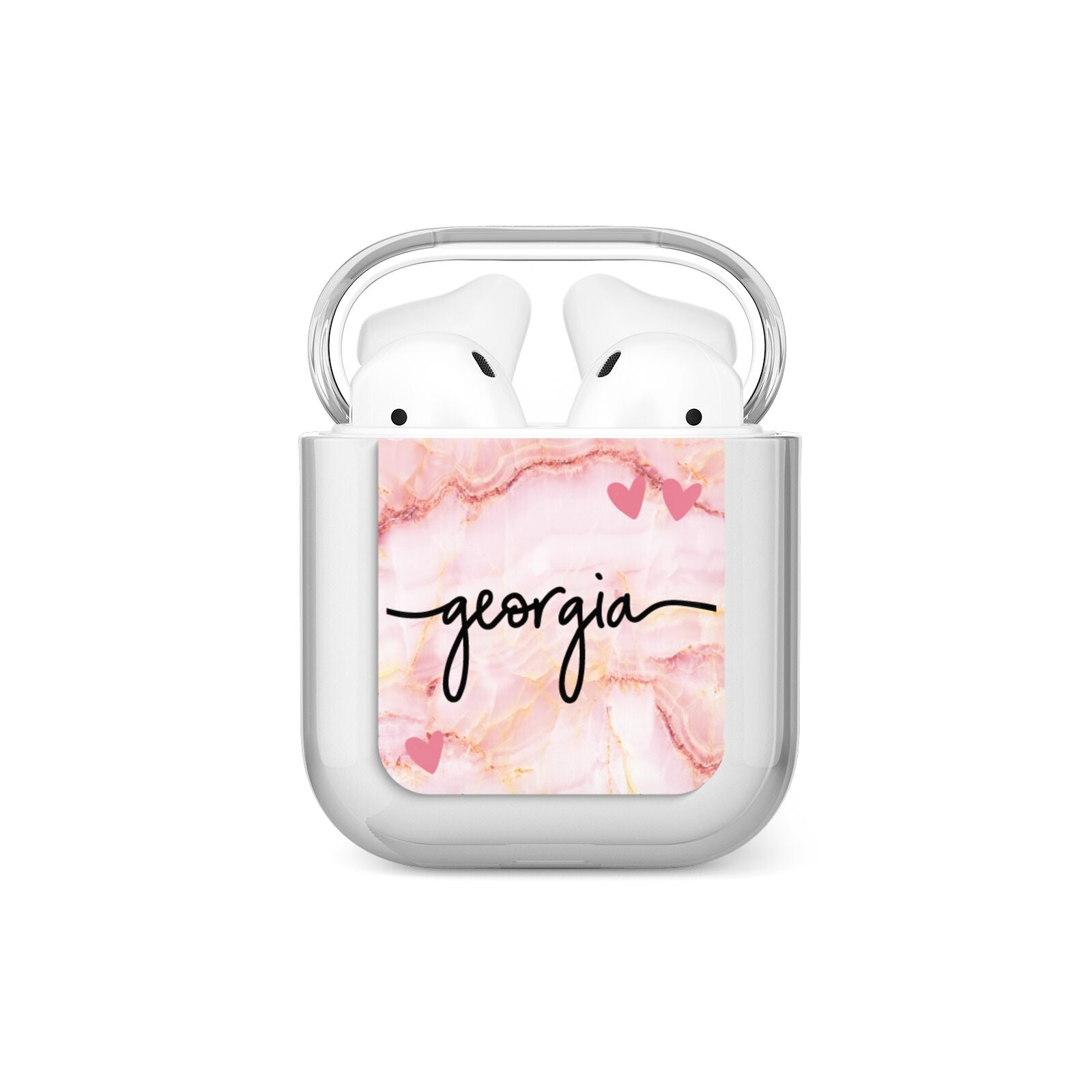 Personalised Pink Gold Agate Handwriting Text AirPods Case