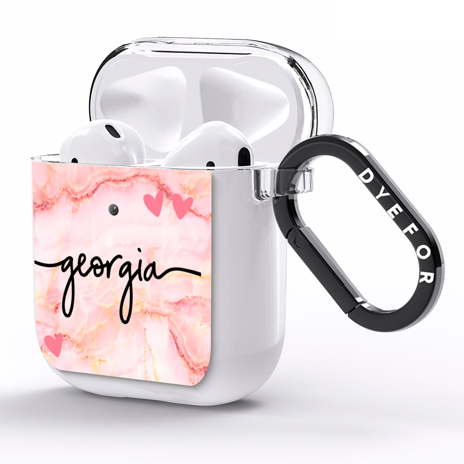 Personalised Pink Gold Agate Handwriting Text AirPods Clear Case Side Image