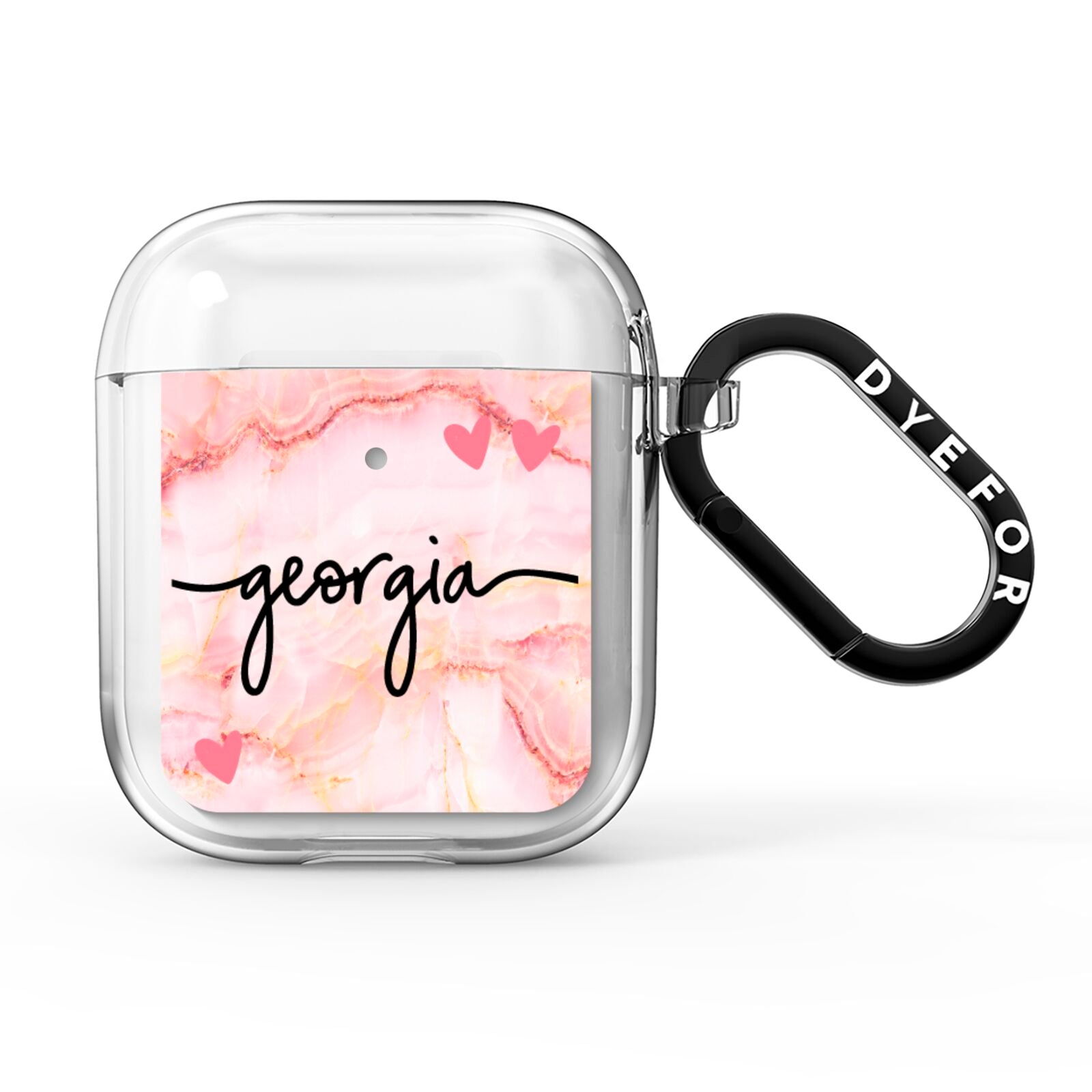 Personalised Pink Gold Agate Handwriting Text AirPods Clear Case