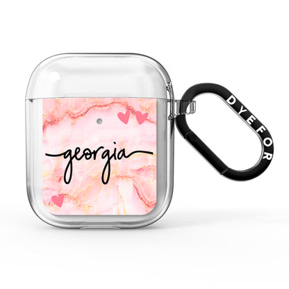 Personalised Pink Gold Agate Handwriting Text AirPods Clear Case