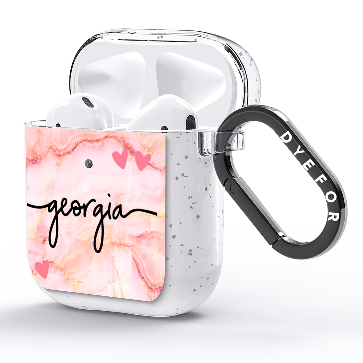 Personalised Pink Gold Agate Handwriting Text AirPods Glitter Case Side Image