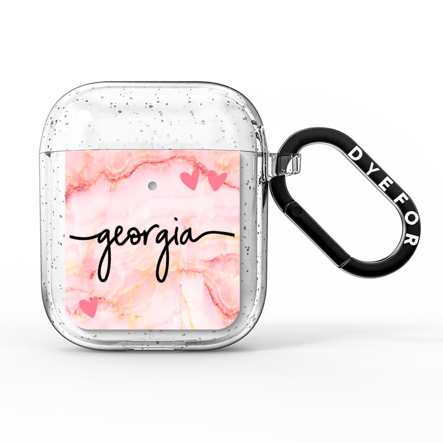 Personalised Pink Gold Agate Handwriting Text AirPods Glitter Case