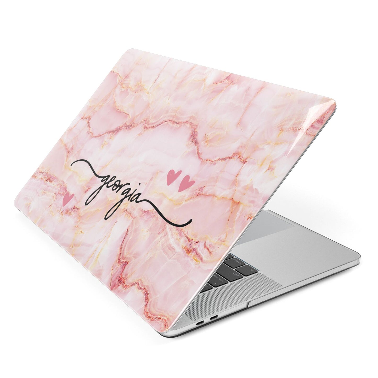 Personalised Pink Gold Agate Handwriting Text Apple MacBook Case Side View