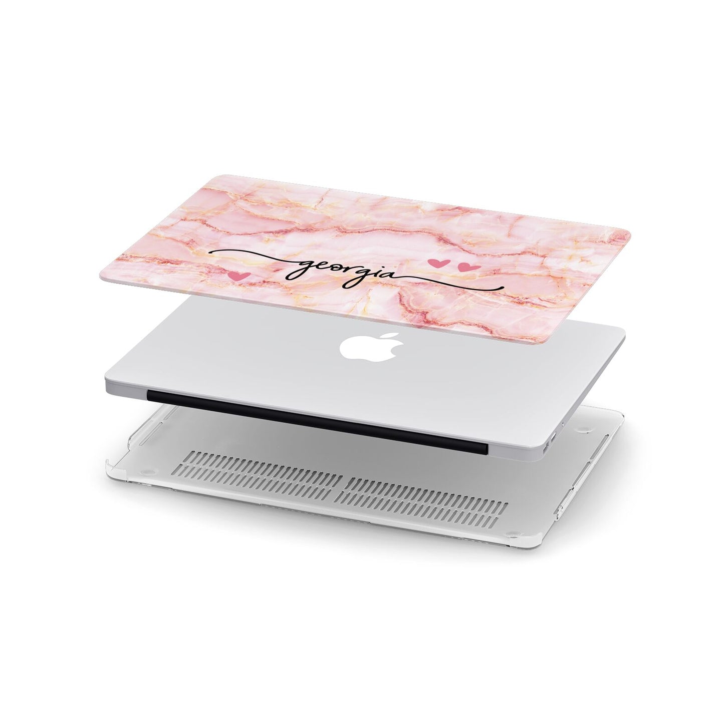 Personalised Pink Gold Agate Handwriting Text Apple MacBook Case in Detail