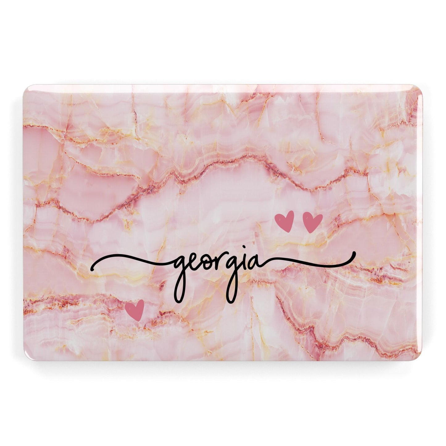 Personalised Pink Gold Agate Handwriting Text Apple MacBook Case