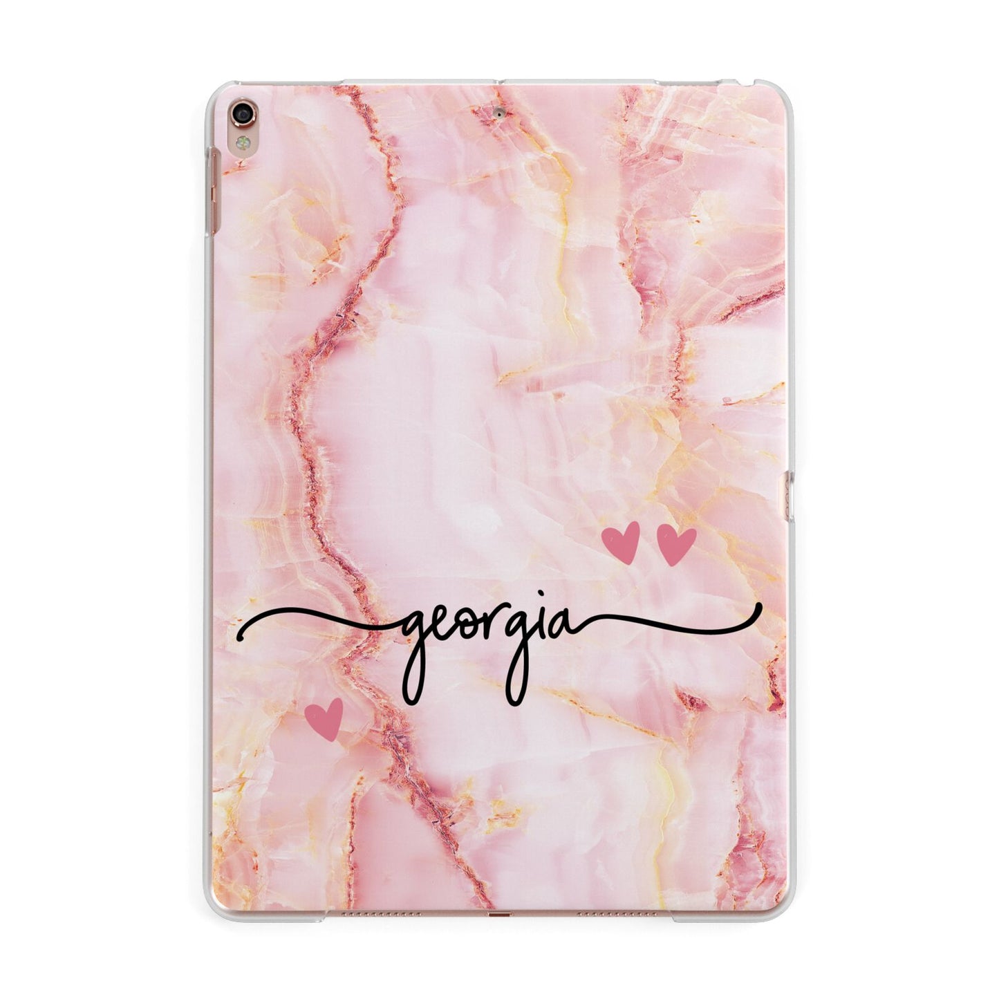 Personalised Pink Gold Agate Handwriting Text Apple iPad Rose Gold Case