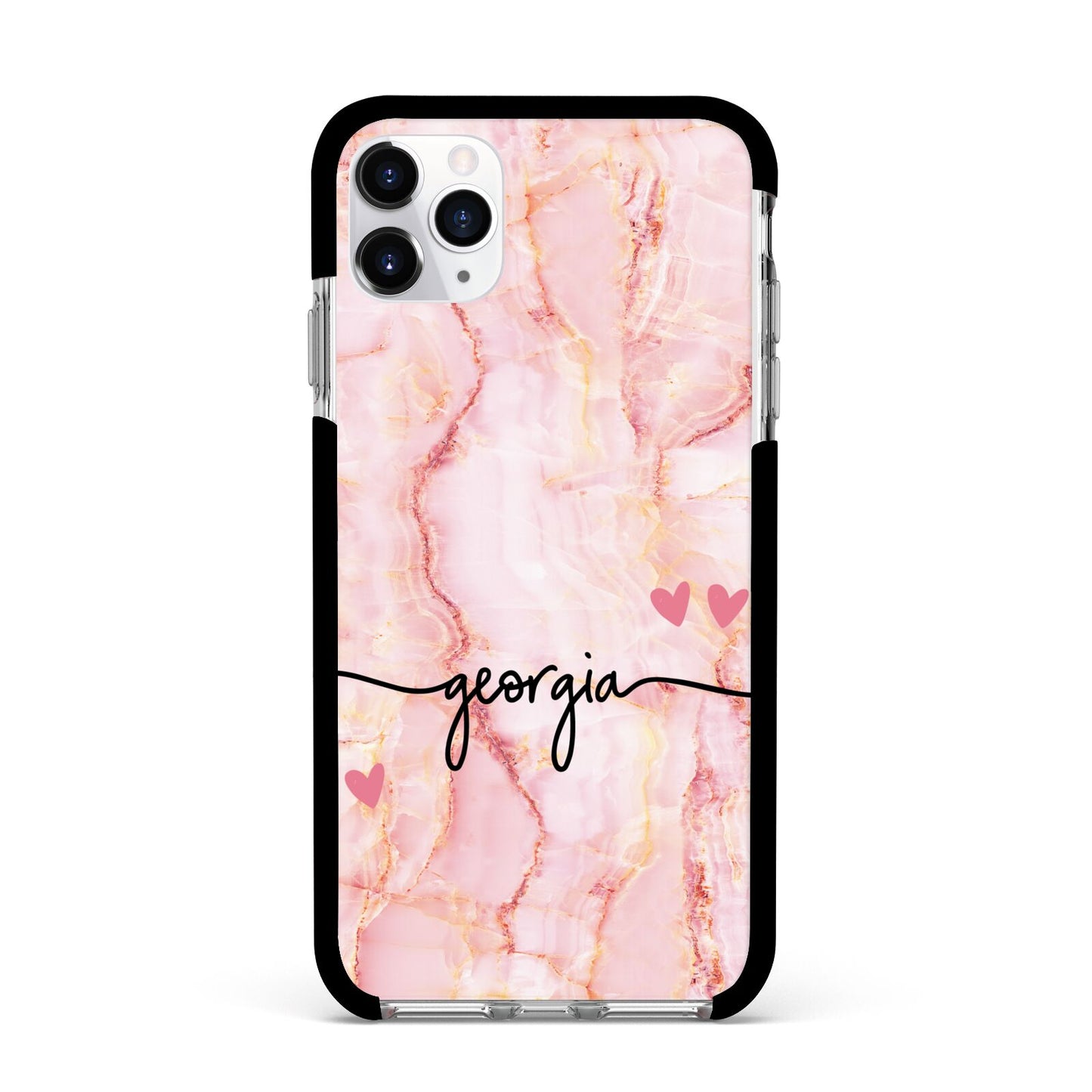 Personalised Pink Gold Agate Handwriting Text Apple iPhone 11 Pro Max in Silver with Black Impact Case