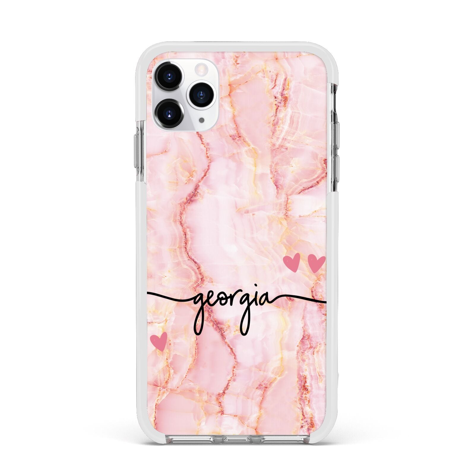 Personalised Pink Gold Agate Handwriting Text Apple iPhone 11 Pro Max in Silver with White Impact Case