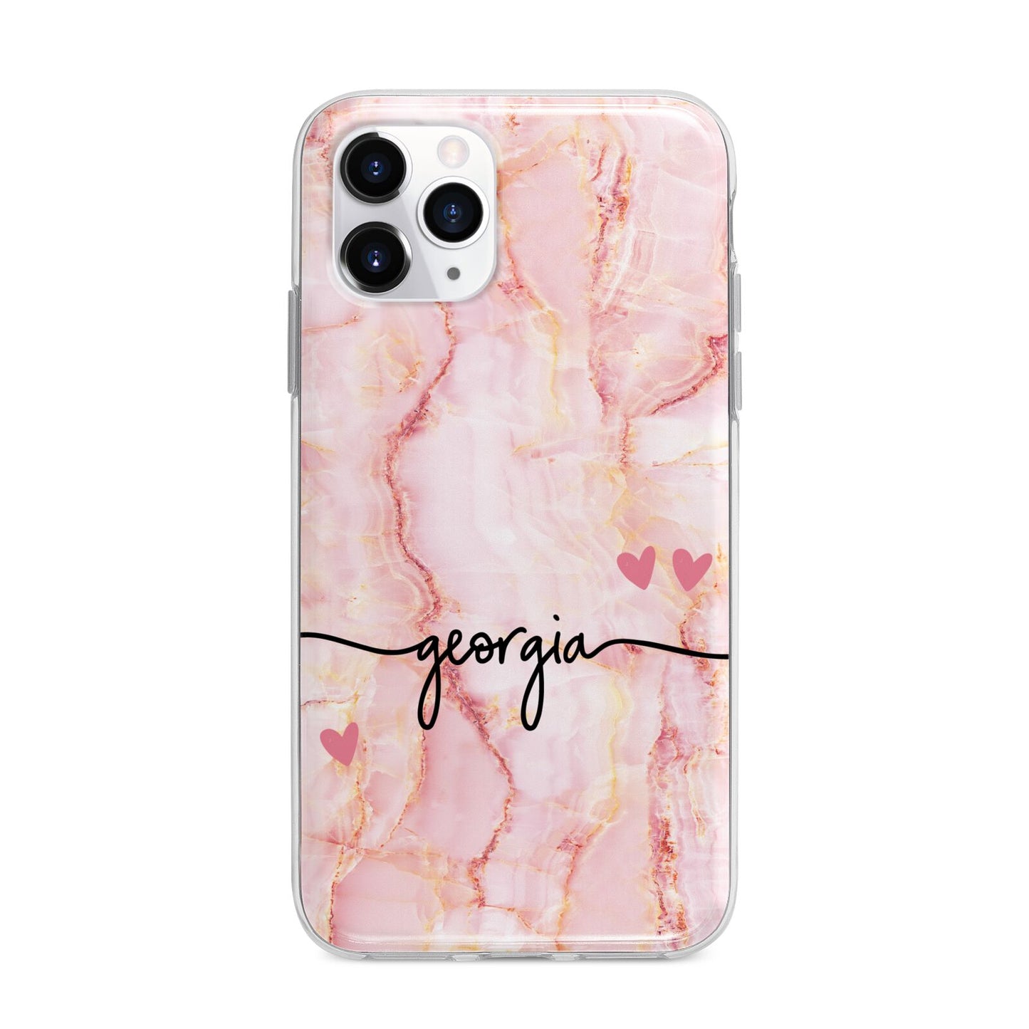 Personalised Pink Gold Agate Handwriting Text Apple iPhone 11 Pro in Silver with Bumper Case