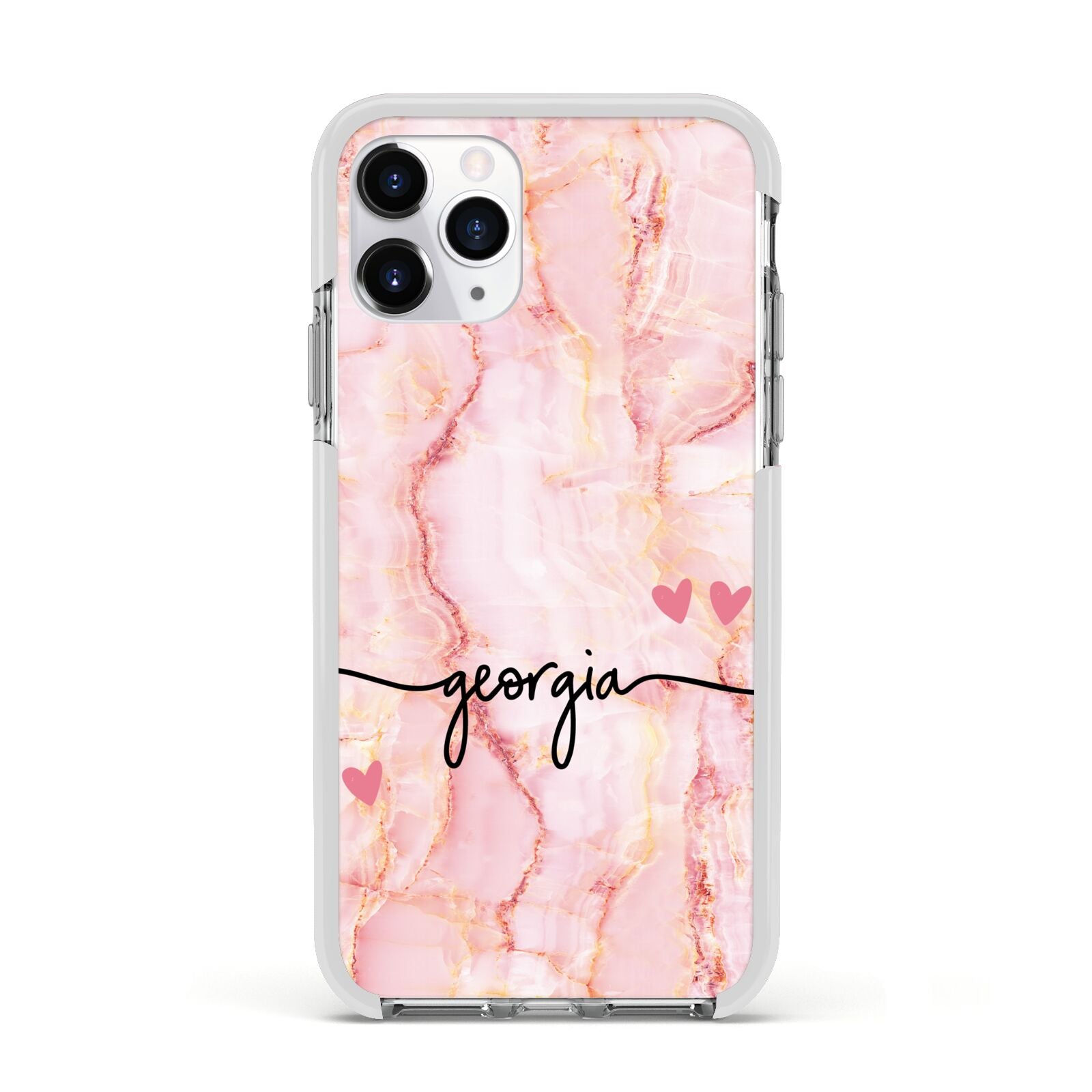 Personalised Pink Gold Agate Handwriting Text Apple iPhone 11 Pro in Silver with White Impact Case