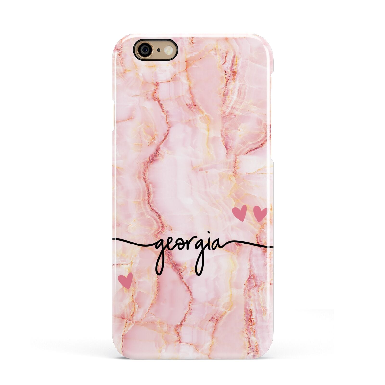 Personalised Pink Gold Agate Handwriting Text Apple iPhone 6 3D Snap Case